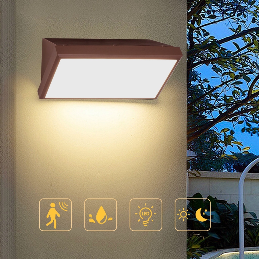 Brilagi - TRIANGLE LED udendørs vægarmatur med sensor, 20W/230V, brun, IP65