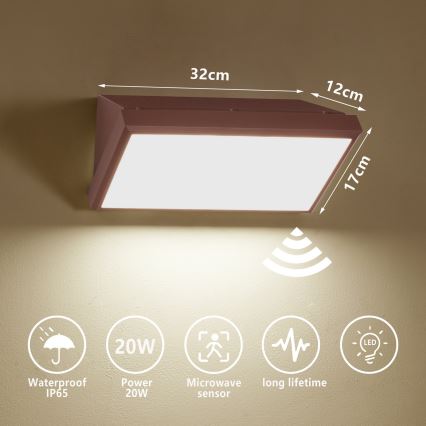 Brilagi - TRIANGLE LED udendørs vægarmatur med sensor, 20W/230V, brun, IP65