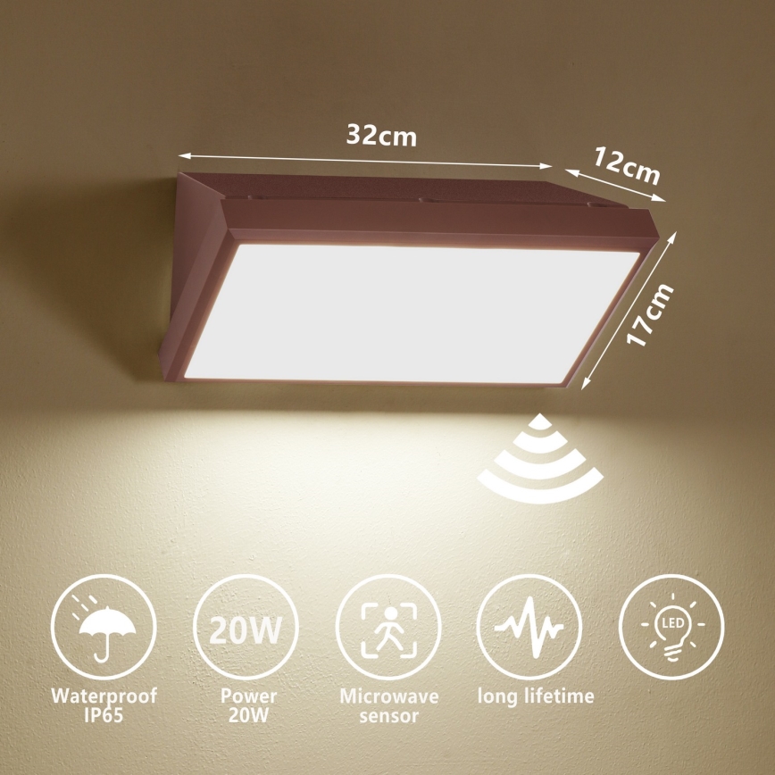 Brilagi - TRIANGLE LED udendørs vægarmatur med sensor, 20W/230V, brun, IP65