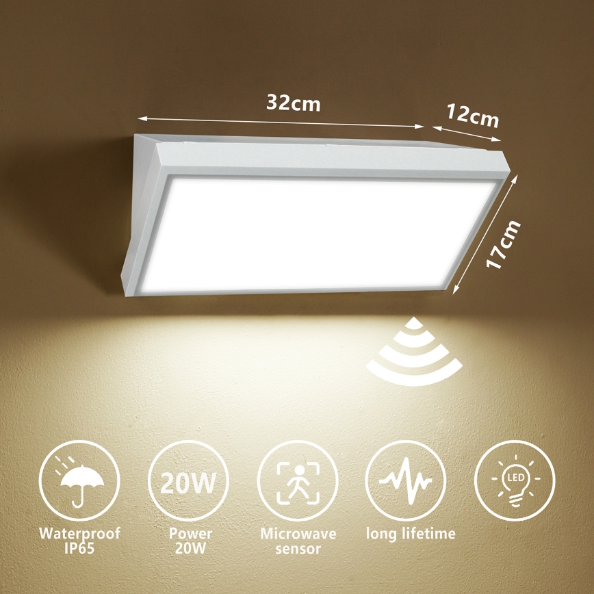 Brilagi - LED udendørs væglampe med sensor TRIANGLE LED/20W/230V hvid IP65