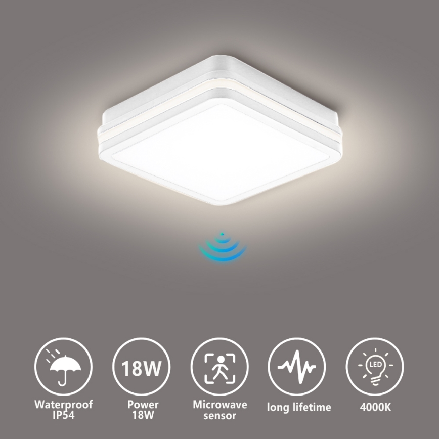 Brilagi - LED udendørsarmatur med sensor BENE LED/18W/230V 22x22 cm hvid IP54