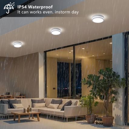 Brilagi - LED udendørs loftlampe med sensor BENE LED/18W/230V Ø 21,5 cm, hvid IP54