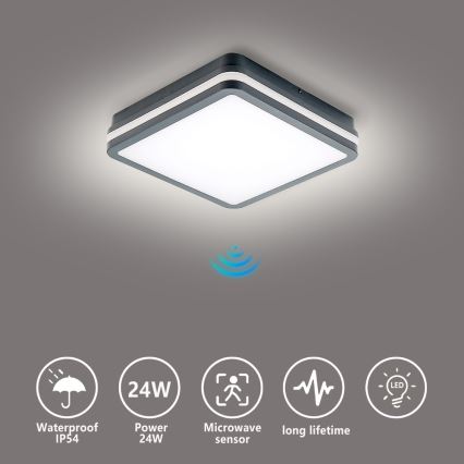 Brilagi - LED-udendørsarmatur med bevægelsessensor BENE LED/24W/230V 26x26 cm antracit IP54