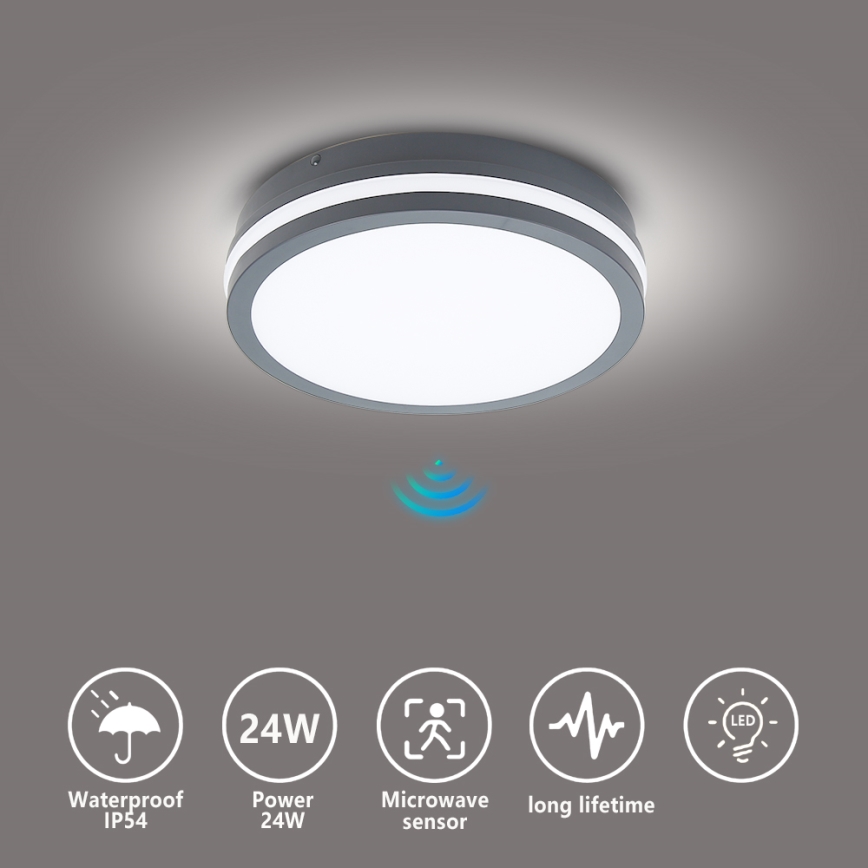 Brilagi - LED udendørslampe med sensor BENE LED/24W/230V Ø 26 cm antracit IP54