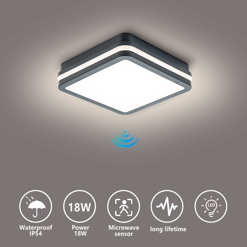 Brilagi - LED udendørslampe med sensor BENE LED/18W/230V 22x22 cm antracit IP54