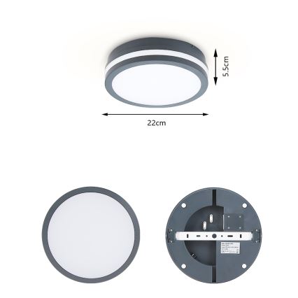 Brilagi - LED udendørslampe med sensor BENE LED/18W/230V diameter 22 cm antracit IP54
