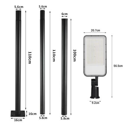 Brilagi - LED udendørs gadelampe med søjle og leddelt arm 3 m URBANLIGHT LED/200W/230V sort IP65