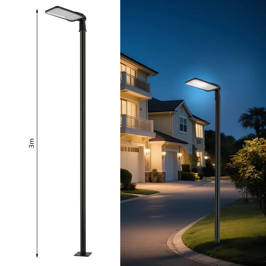 Brilagi - LED udendørs gadelampe med søjle og leddelt arm 3 m URBANLIGHT LED/200W/230V sort IP65