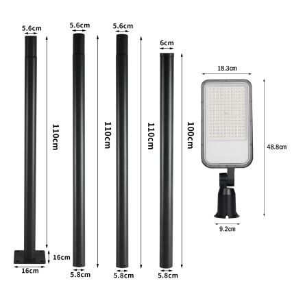 Brilagi - LED udendørs gadelampe med 4 m mast og leddelt arm URBANLIGHT LED/100W/230V sort IP65