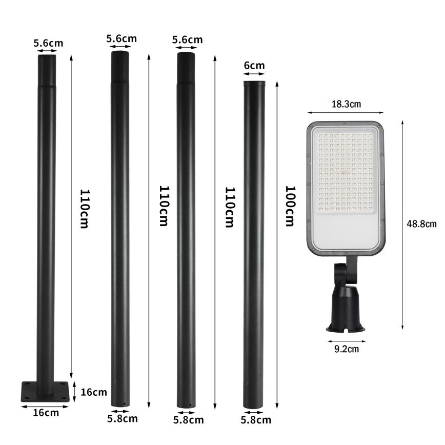 Brilagi - LED udendørs gadelampe med 4 m mast og leddelt arm URBANLIGHT LED/100W/230V sort IP65