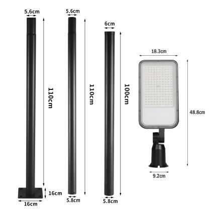 Brilagi - LED udendørs gadelampe med 3 m stolpe og leddet arm URBANLIGHT LED/100W/230V sort IP65