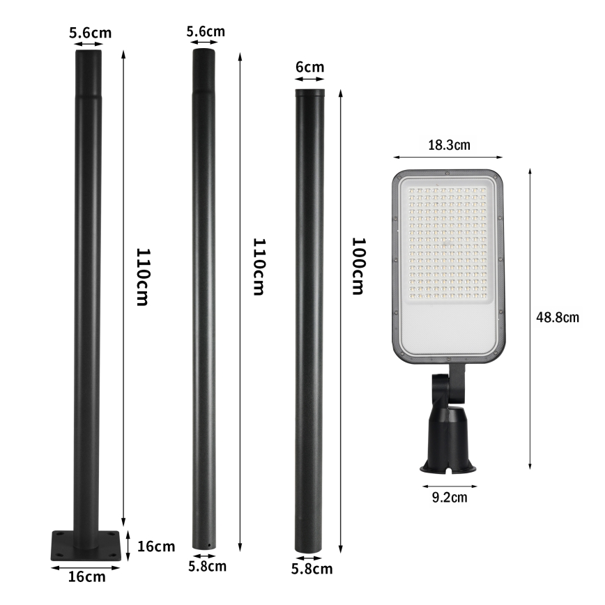 Brilagi - LED udendørs gadelampe med 3 m stolpe og leddet arm URBANLIGHT LED/100W/230V sort IP65