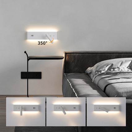 Brilagi - LED vægspot med USB-port NOCTIS LED/3W/230V + LED/9W hvid