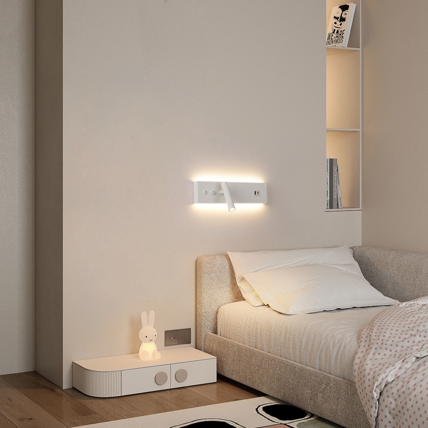 Brilagi - LED vægspot med USB-port NOCTIS LED/3W/230V + LED/9W hvid