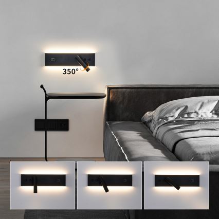 Brilagi - LED vægspot med USB-port NOCTIS LED/3W/230V + LED/9W sort