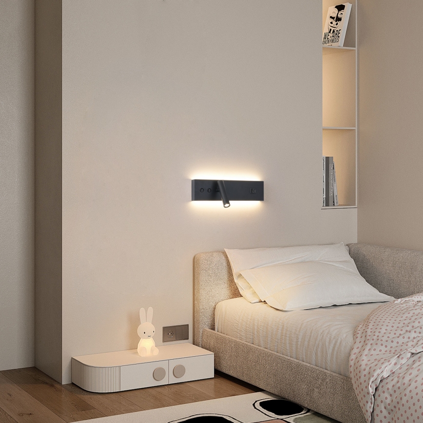 Brilagi - LED vægspot med USB-port NOCTIS LED/3W/230V + LED/9W sort