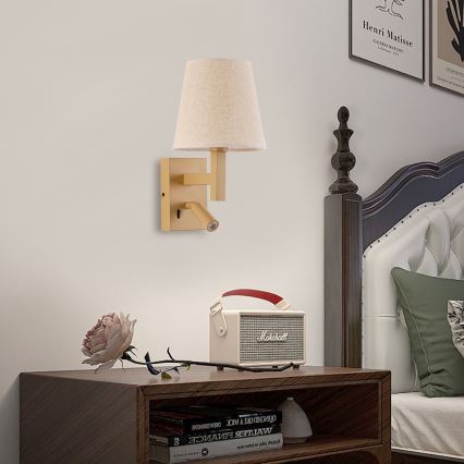 Brilagi - LED væglampe DEYA 1xE14/40W/230V + LED/3W hør/guldfarvet