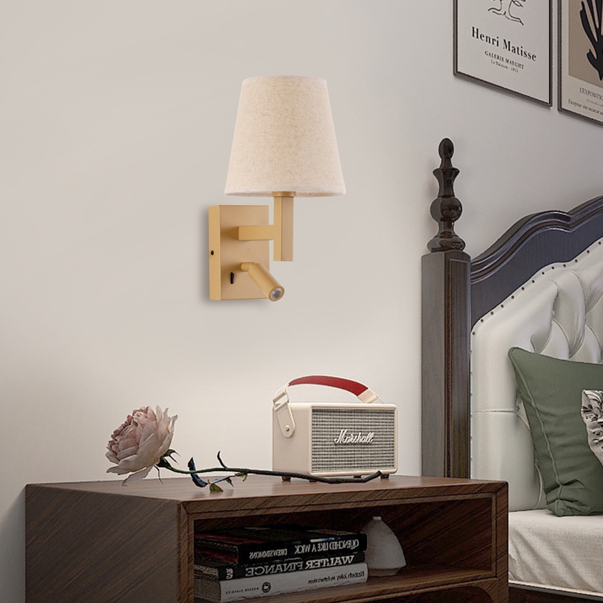 Brilagi - LED væglampe DEYA 1xE14/40W/230V + LED/3W hør/guldfarvet