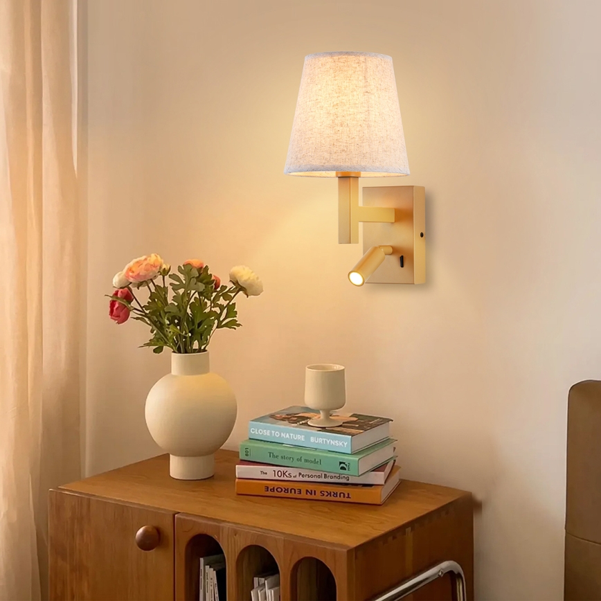 Brilagi - LED væglampe DEYA 1xE14/40W/230V + LED/3W hør/guldfarvet