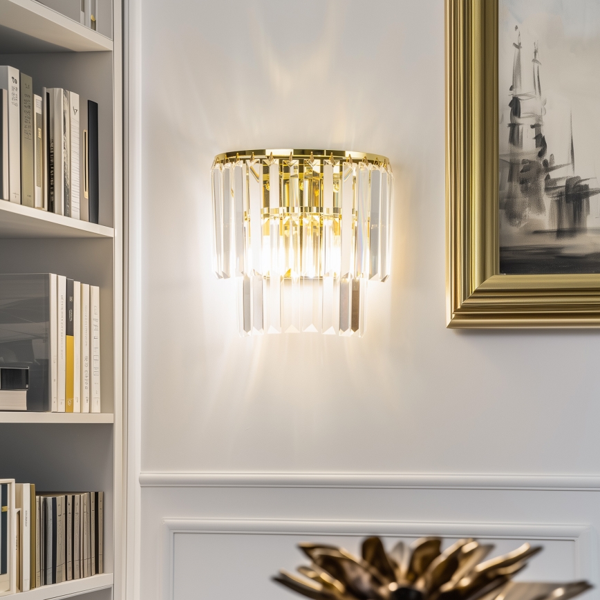 Brilagi - LED Væglampe i krystal MOZART 2xE14/40W/230V guldfarvet