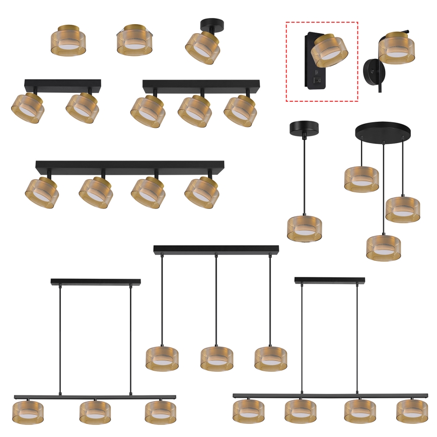 Brilagi - LED Væglampe med USB-port AURA LUX 1xGX53/30W/230V sort/guld