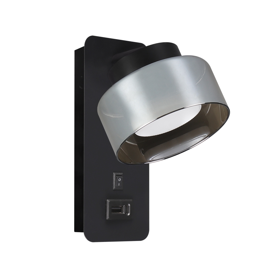 Brilagi - LED Væglampe med USB-port AURA LUX 1xGX53/30W/230V sort/røgfarvet