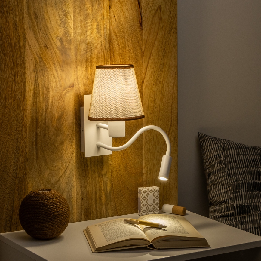 Brilagi - LED Fleksibel væglampe NUBILA 1xE27/25W/230V + LED/3W hvid/brun