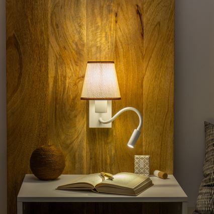 Brilagi - LED Fleksibel væglampe NUBILA 1xE27/25W/230V + LED/3W hvid/brun
