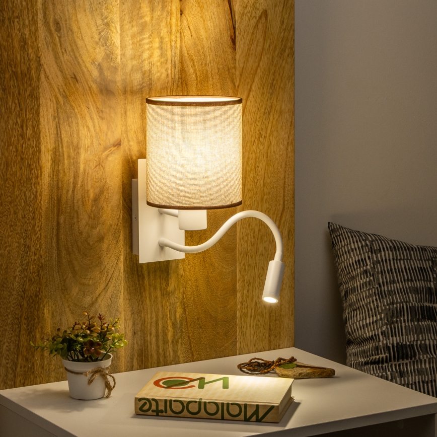 Brilagi - LED Fleksibel væglampe NUBILA 1xE27/25W/230V + LED/3W hvid/brun