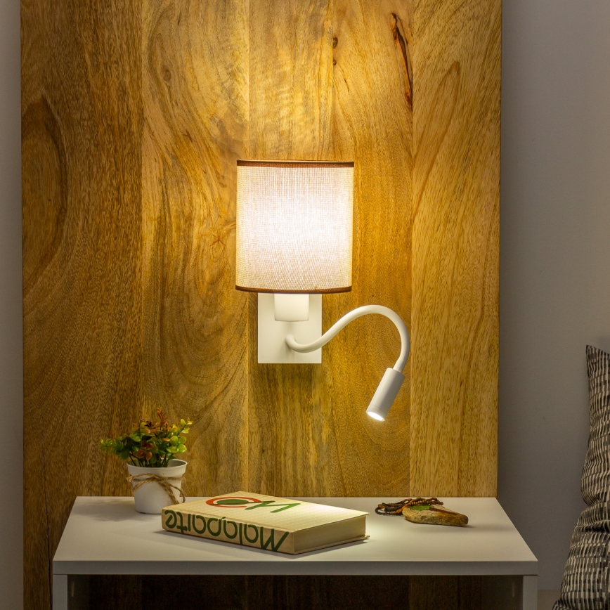 Brilagi - LED Fleksibel væglampe NUBILA 1xE27/25W/230V + LED/3W hvid/brun