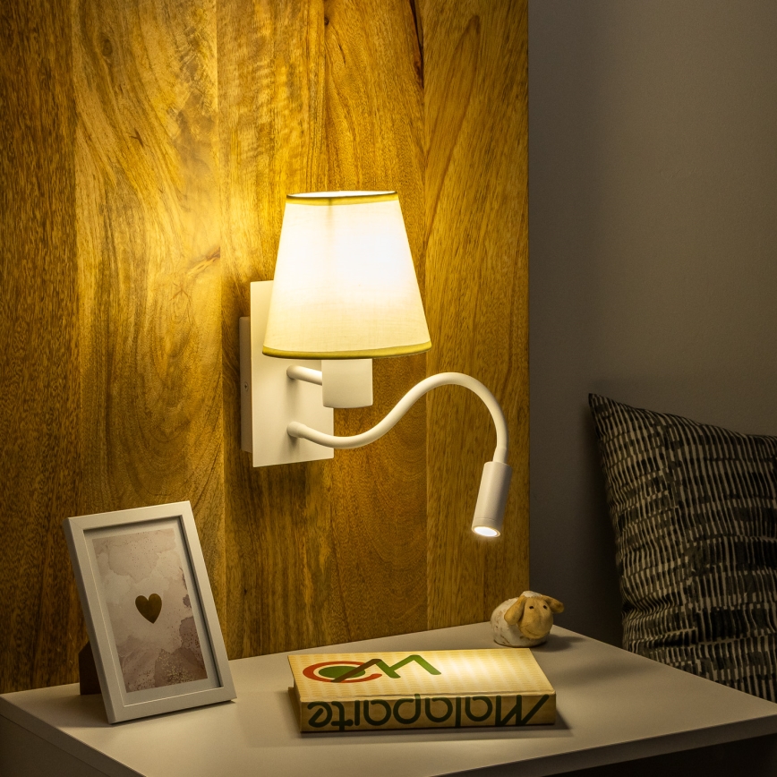 Brilagi - LED Fleksibel væglampe NUBILA 1xE27/25W/230V + LED/3W hvid/cremefarvet