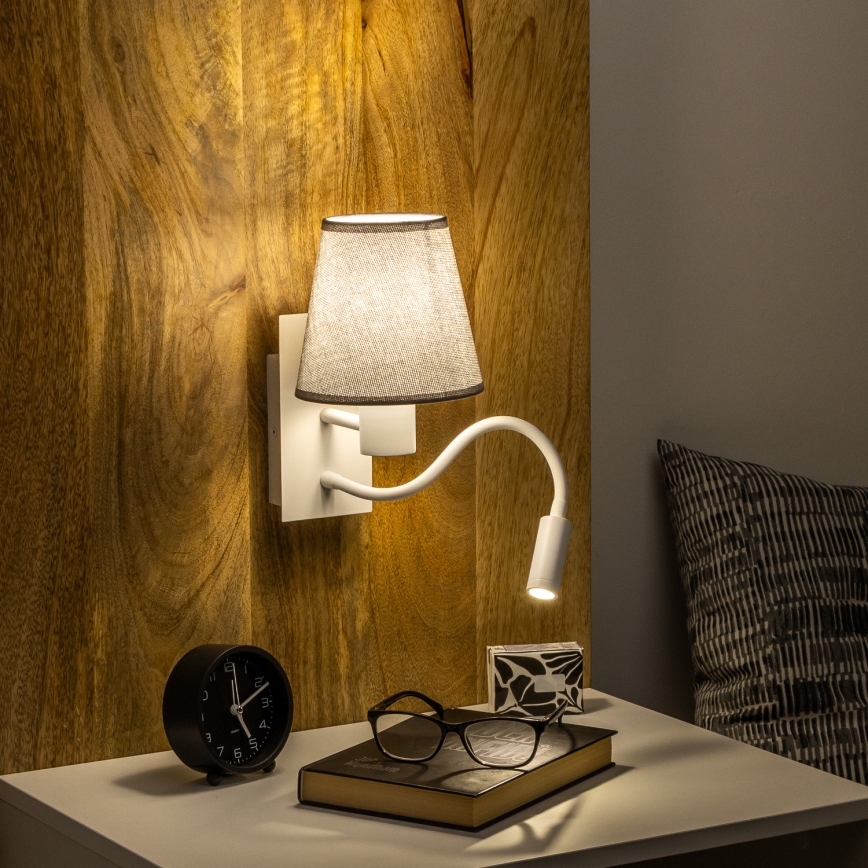 Brilagi - LED Fleksibel væglampe NUBILA 1xE27/25W/230V + LED/3W hvid/grå