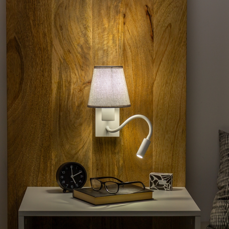 Brilagi - LED Fleksibel væglampe NUBILA 1xE27/25W/230V + LED/3W hvid/grå