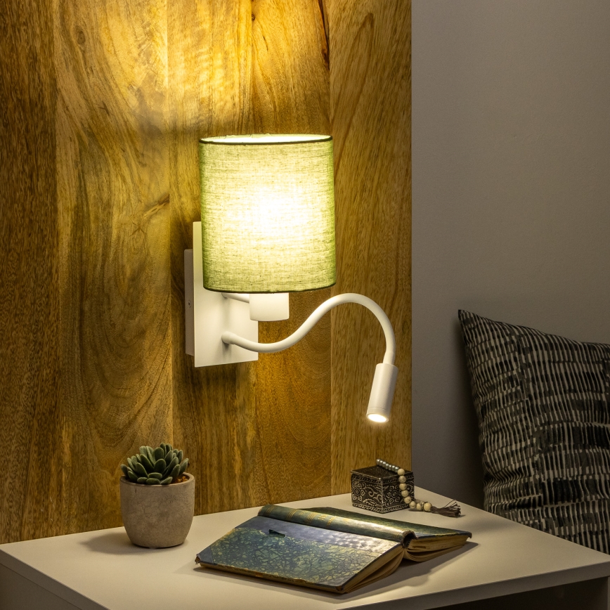 Brilagi - LED Fleksibel væglampe NUBILA 1xE27/25W/230V + LED/3W hvid/grøn