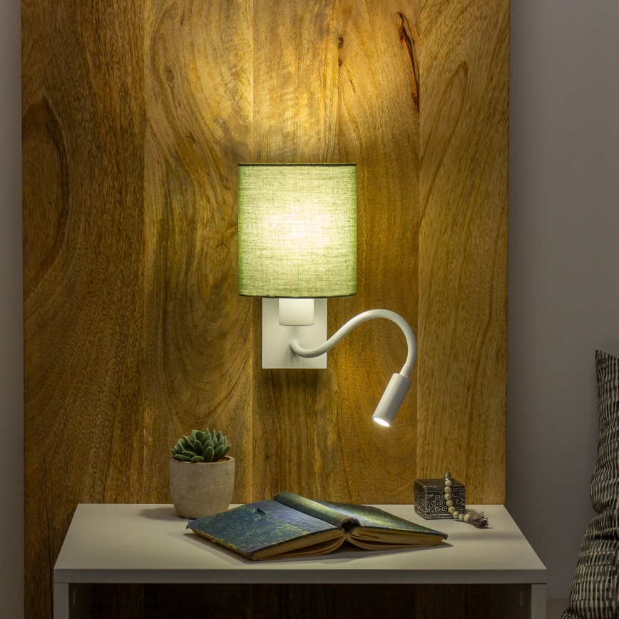Brilagi - LED Fleksibel væglampe NUBILA 1xE27/25W/230V + LED/3W hvid/grøn