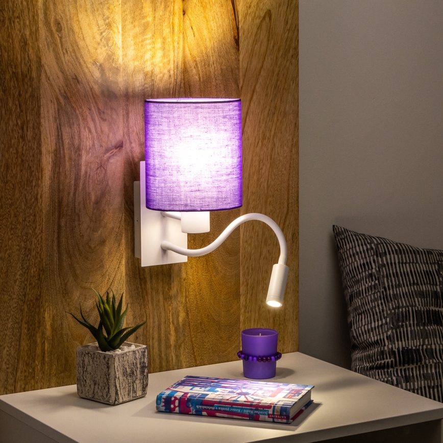 Brilagi - LED Fleksibel væglampe NUBILA 1xE27/25W/230V + LED/3W hvid/lilla