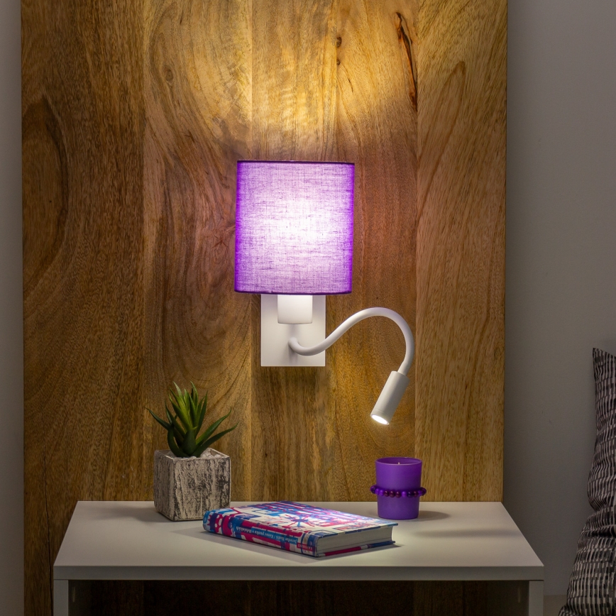 Brilagi - LED Fleksibel væglampe NUBILA 1xE27/25W/230V + LED/3W hvid/lilla