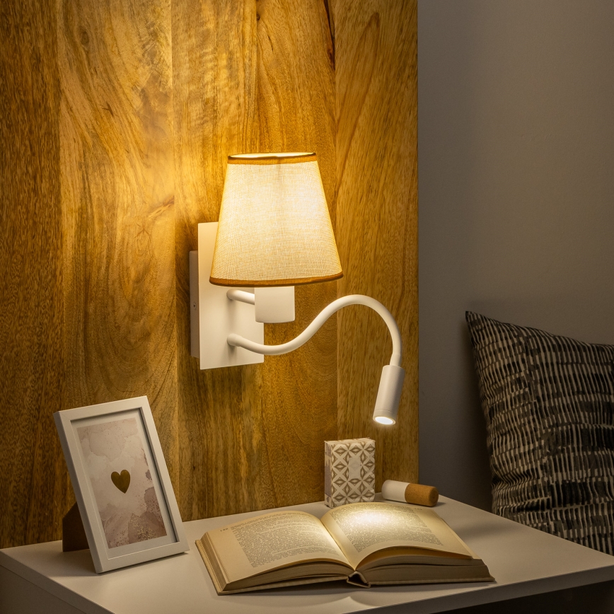 Brilagi - LED Fleksibel væglampe NUBILA 1xE27/25W/230V + LED/3W hvid/lysebrun