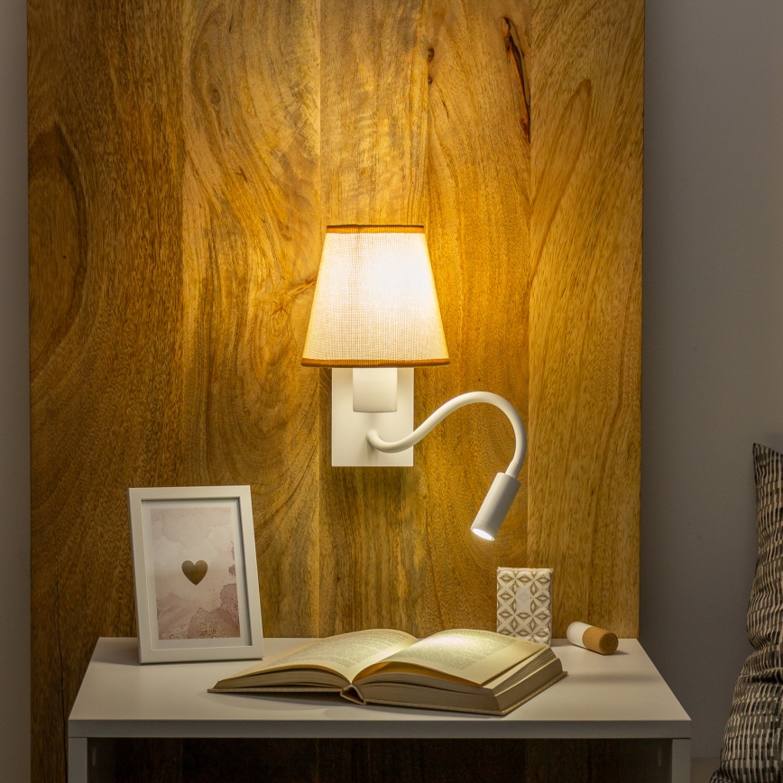 Brilagi - LED Fleksibel væglampe NUBILA 1xE27/25W/230V + LED/3W hvid/lysebrun