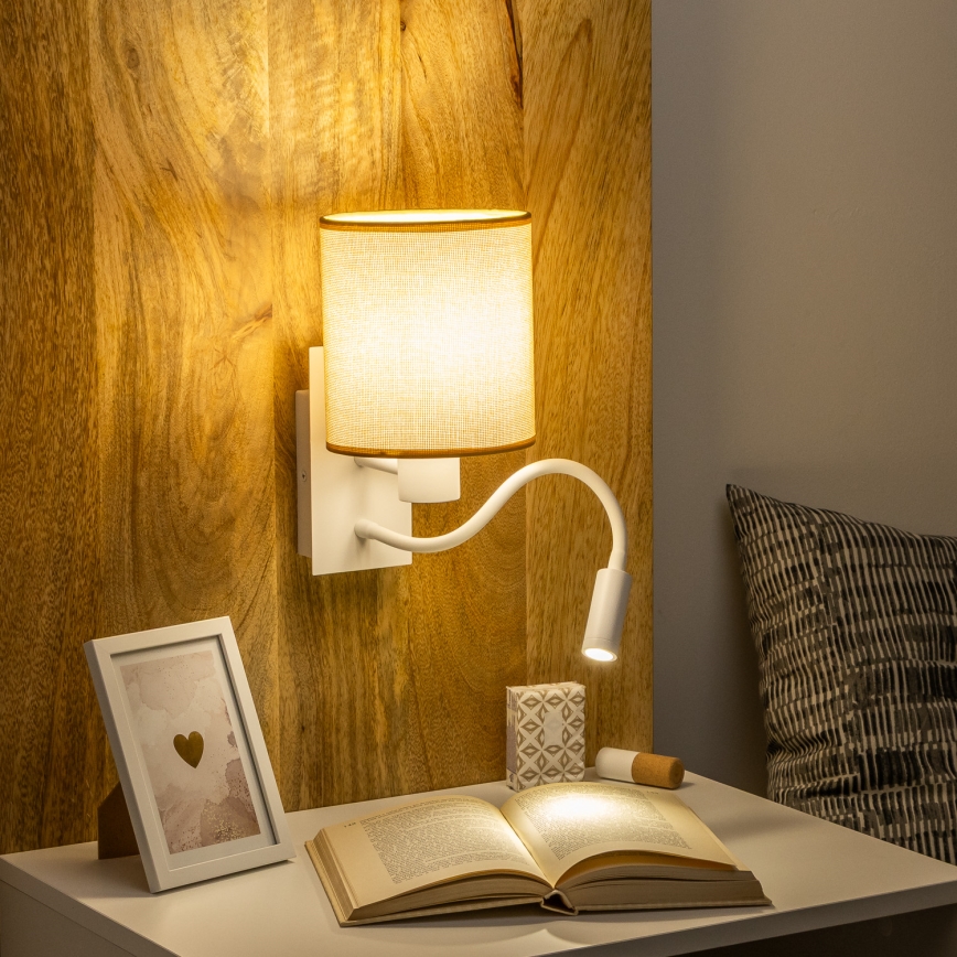 Brilagi - LED Fleksibel væglampe NUBILA 1xE27/25W/230V + LED/3W hvid/lysebrun