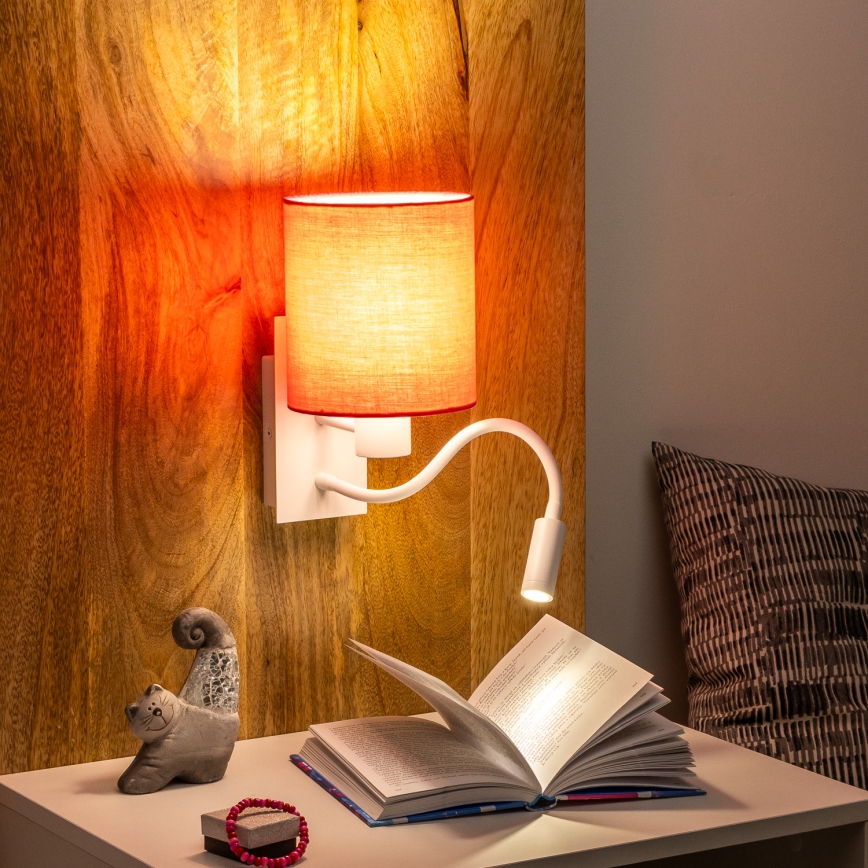 Brilagi - LED Fleksibel væglampe NUBILA 1xE27/25W/230V + LED/3W hvid/lyserød