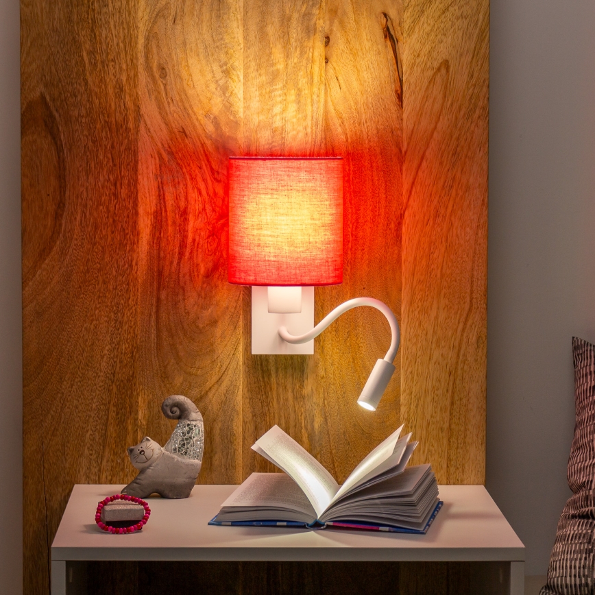 Brilagi - LED Fleksibel væglampe NUBILA 1xE27/25W/230V + LED/3W hvid/lyserød