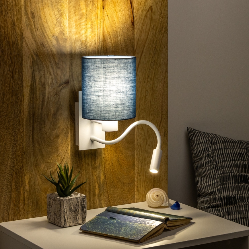 Brilagi - LED Fleksibel væglampe NUBILA 1xE27/25W/230V + LED/3W hvid/mørkeblå
