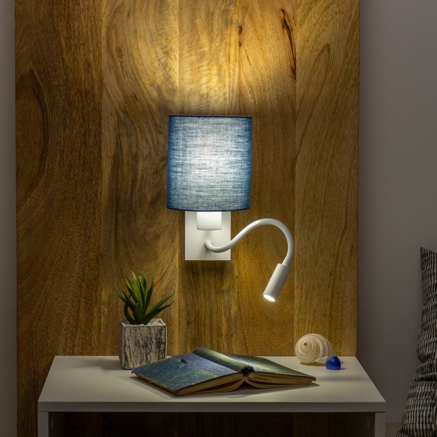 Brilagi - LED Fleksibel væglampe NUBILA 1xE27/25W/230V + LED/3W hvid/mørkeblå