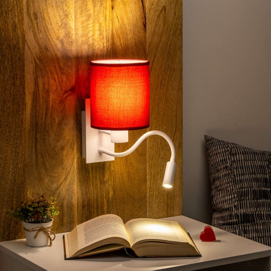 Brilagi - LED Fleksibel væglampe NUBILA 1xE27/25W/230V + LED/3W hvid/pompejansk rød