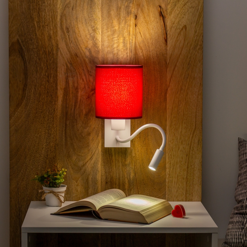 Brilagi - LED Fleksibel væglampe NUBILA 1xE27/25W/230V + LED/3W hvid/pompejansk rød