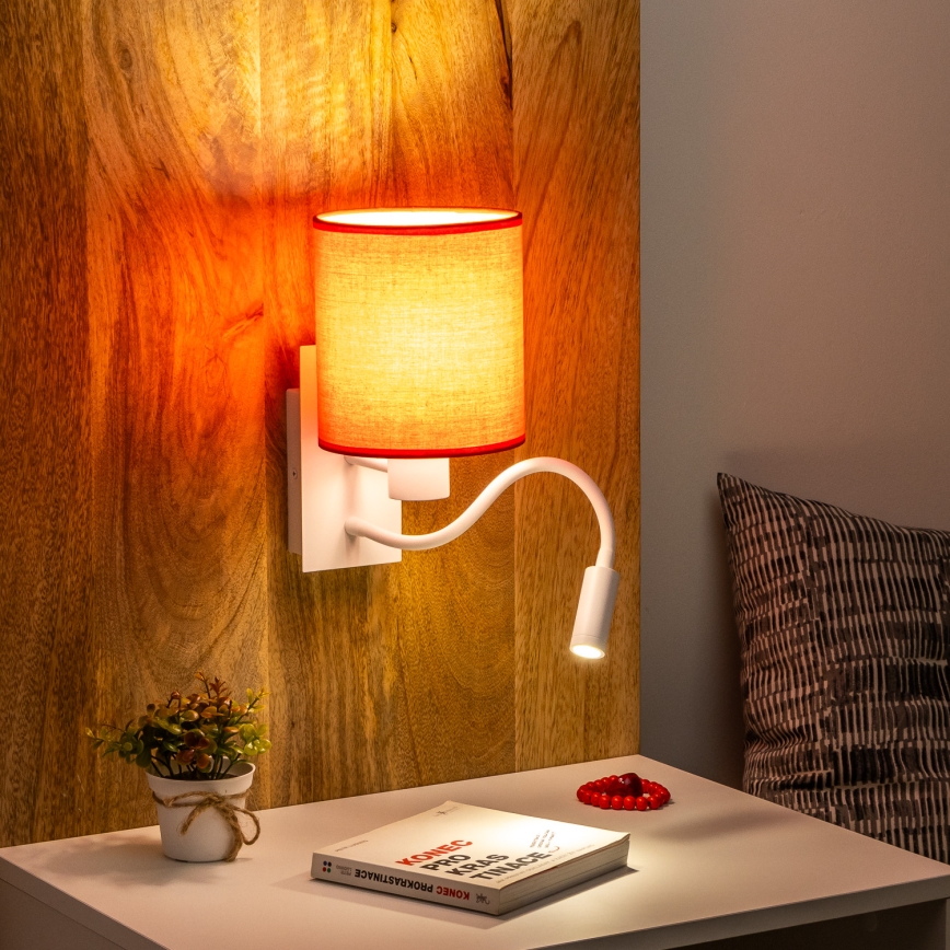 Brilagi - LED Fleksibel væglampe NUBILA 1xE27/25W/230V + LED/3W hvid/rød
