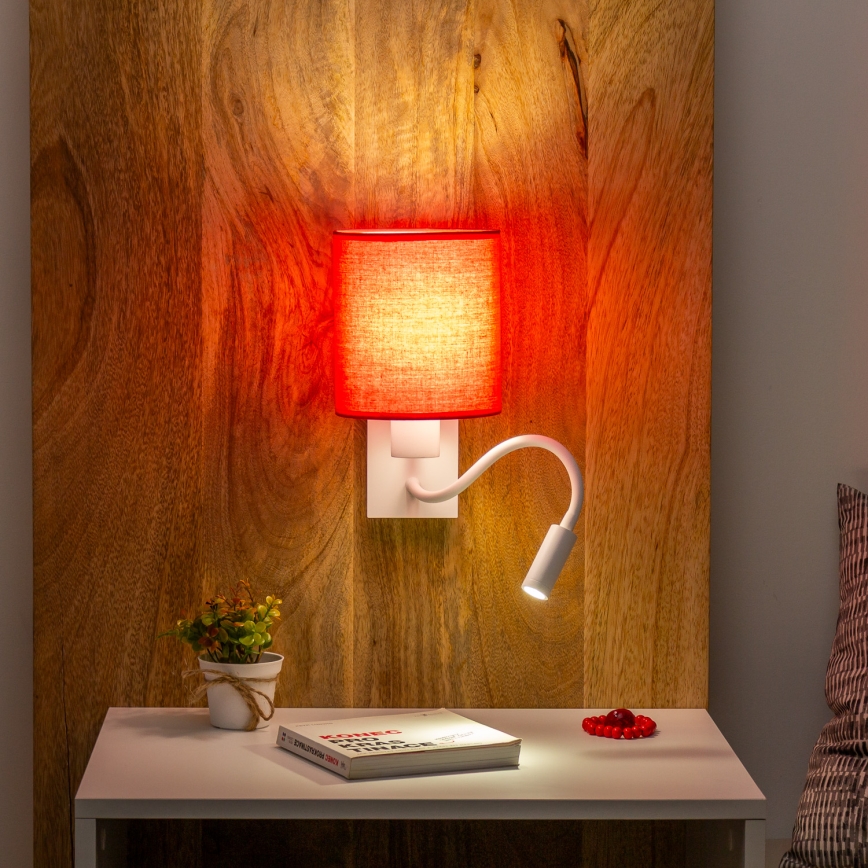 Brilagi - LED Fleksibel væglampe NUBILA 1xE27/25W/230V + LED/3W hvid/rød