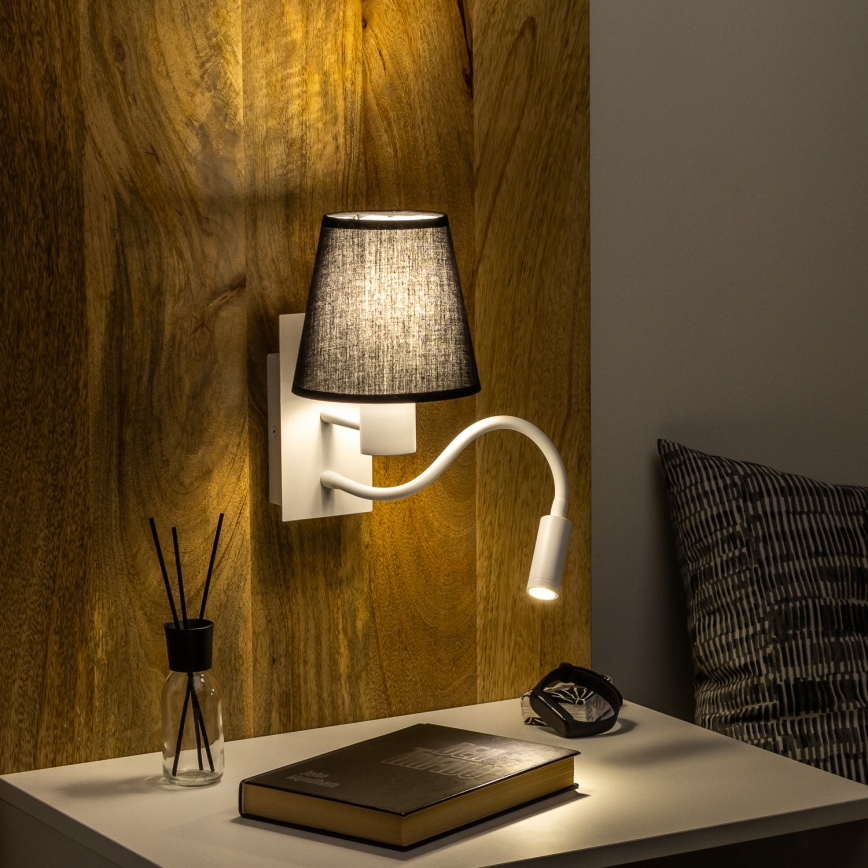 Brilagi - LED Fleksibel væglampe NUBILA 1xE27/25W/230V + LED/3W hvid/sort