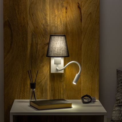 Brilagi - LED Fleksibel væglampe NUBILA 1xE27/25W/230V + LED/3W hvid/sort